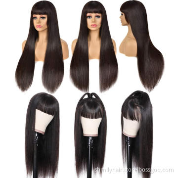 Dropshipping Wholesale Remy Brazilian Straight Full Machine Made Wig With Bangs Natural Color No Lace Human Hair Wigs For Women